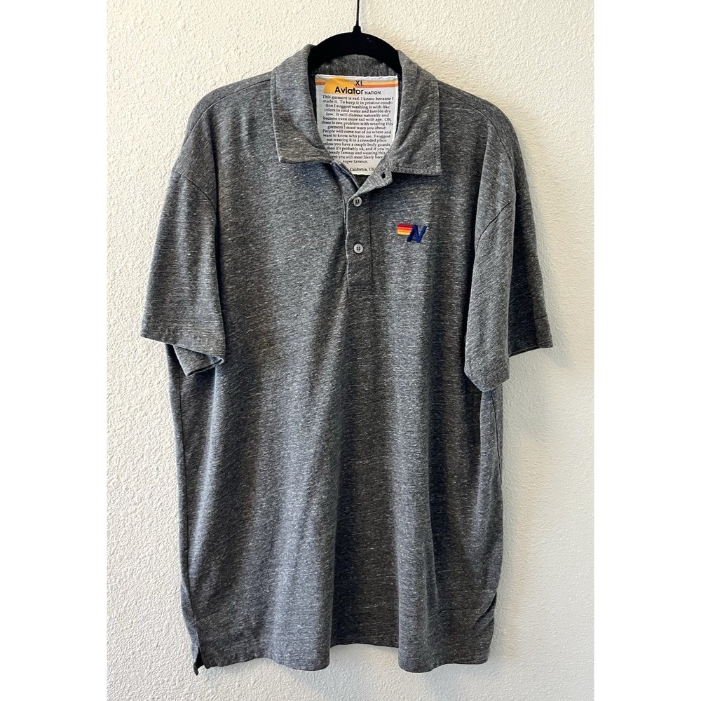 Aviator Nation Men's Polo Shirt Size XL Gray USA Made Logo Soft Short Sleeve